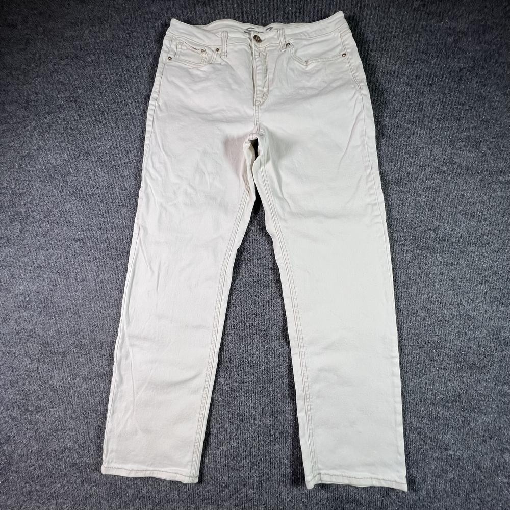 Seven7 Straight Jeans Women's 12 White Cotton Denim Slim-Fit Workwear Stretch